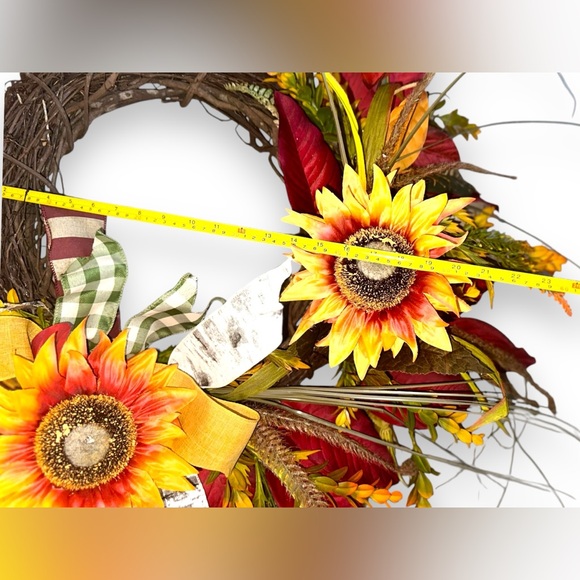 Sunflower Foilage and Bow Large Hanging Fall Wreath for Door or Wall Home Decor - Picture 9 of 13